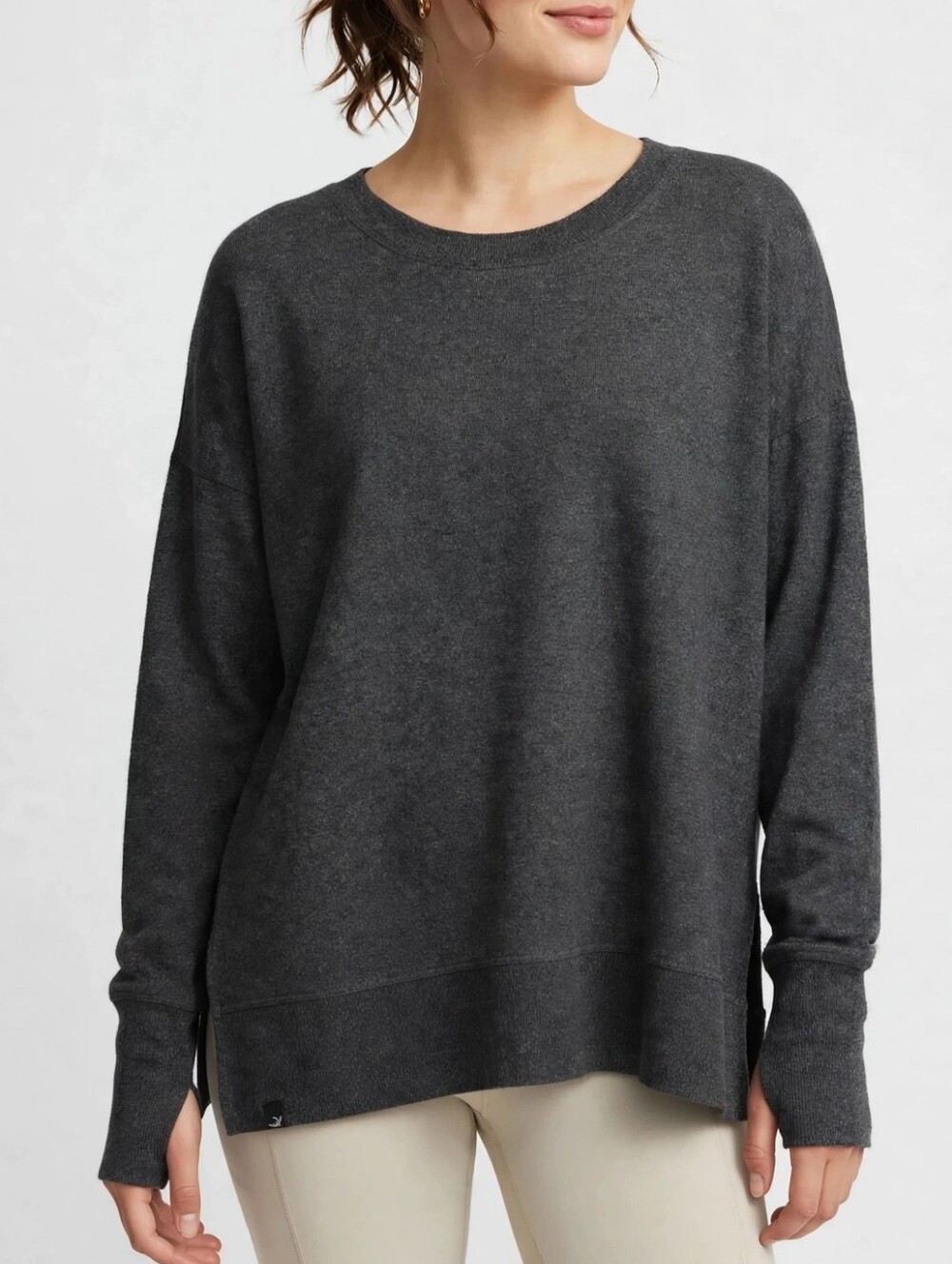 Glyder Women’s Dark Gray Pullover Sweatshirt Size L Modal Spandex Thumbholes